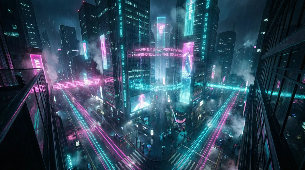 无限看片的免费免费观看 竖屏短剧平台首页背景 - 赛博朋克都市夜景